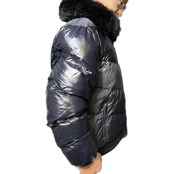 ↳ Unisex V Stripe Fur Collar Nylon Bomber Jacket Size XL Extra Large (2A-1JBR) - Picture 3 of 6